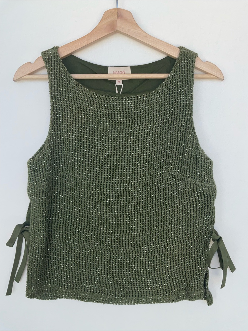 Sleeveless Olive Knit Shell with Side Ties